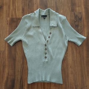 Dynamite Short Sleeve Top V Neck Button Up (Sage)